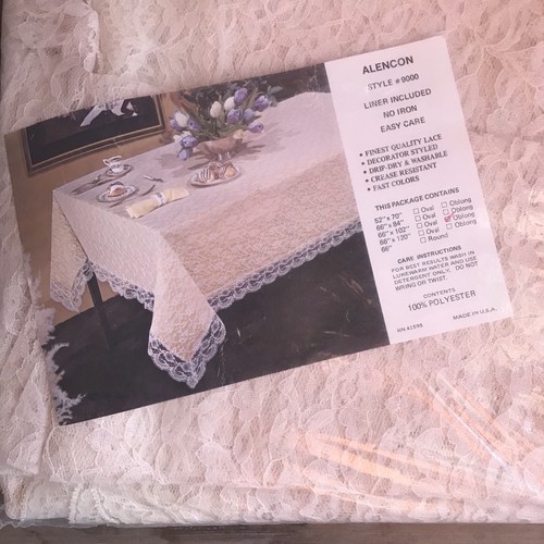Vintage Alencon Floral Lace Tablecloth Liner Included New Oblong 66” X 102”
