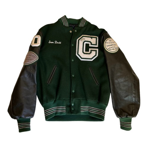 Vintage Varsity Letterman Jacket Size 44 Long Wool Green Black “C” 90s Football