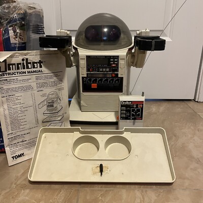 Vintage TOMY OMNIBOT 5402 w/Box, Remote, Tray, Instructions, RARE Screwdriver