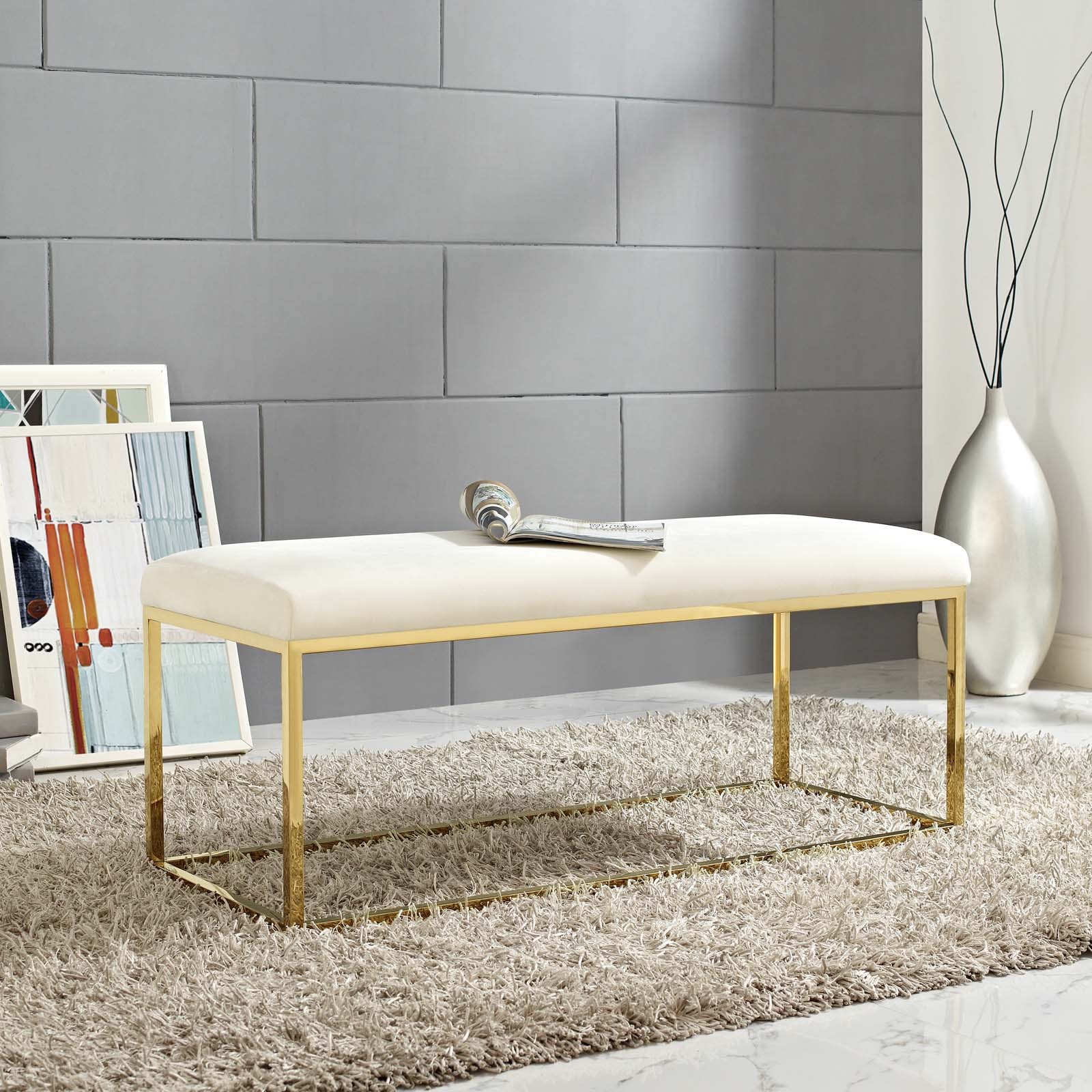 Modern Upholstered Velvet Fabric Hallway Bedroom Bench ...