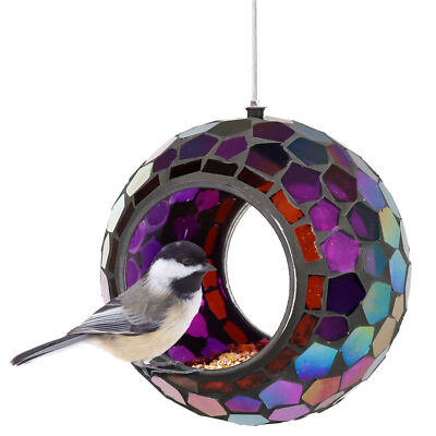 Round Mosaic Fly-Through Hanging Bird Feeder - 6 in - Purple by Sunnydaze