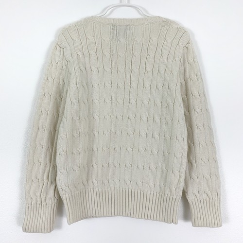 Polo Ralph Lauren Boys Size 7 Ivory Cream Crew Neck Cable Knit Sweater Pullover