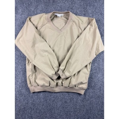 Vintage Izod Club Tan Khaki Nylon V-Neck Windshirt Pullover Womens Large