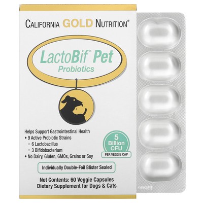 LactoBif Pet Probiotics, 5 миллиардов КОЕ, 60 растительных капсул