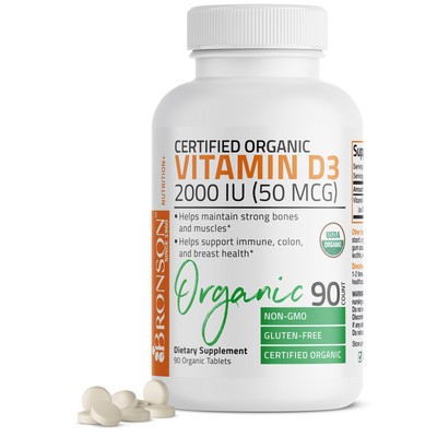Vitamin D3 2,000 IU High Potency USDA Certified Organic Vitamin D, 90 Tablets