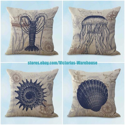  4pcs decorative pillow cushion covers starfish jellyfish seashell