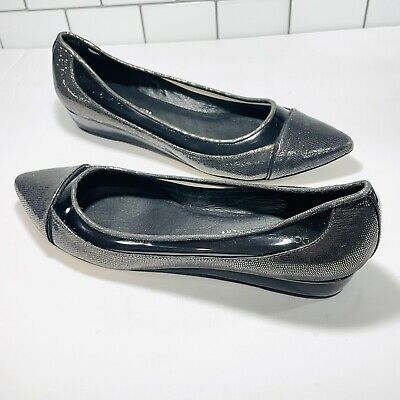Donald J Pliner  Nerina  Wedge Shoes Gray Leather Women s 8M pointed ballet flat