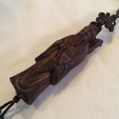 Boxwood Lu Dongbin Figure Drawstring (early 1800's) 2.25