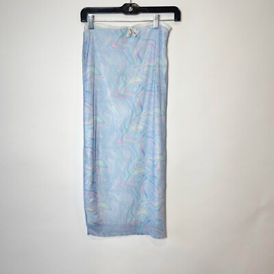 Standard Issue Womens Marble Print Mesh Midi Skirt Blue Lavender S Pull On NEW