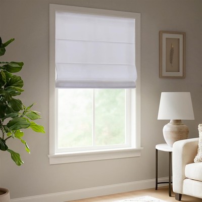 Madison Park Galen Matte White Cordless Roman Shades  Fabric P...