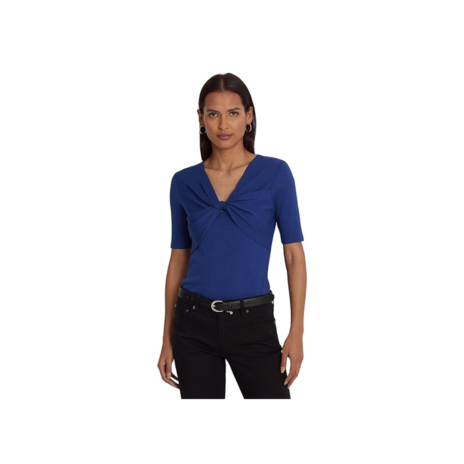 Lauren Ralph Lauren Womens Twist-Front Rib-Knit C Blue Yacht