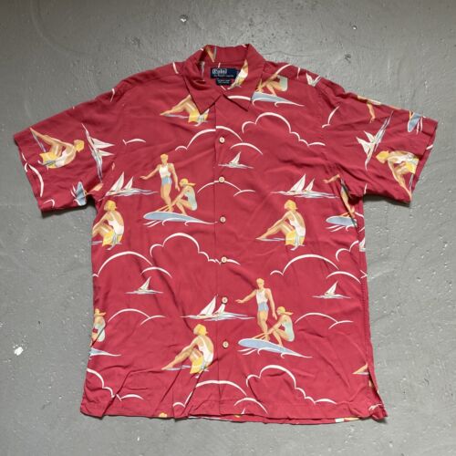 90's Polo Ralph Lauren Vintage Rare Fishing Big Logo Rayon