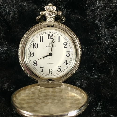 R Churchill Pocket Watch silver tone locomative train design