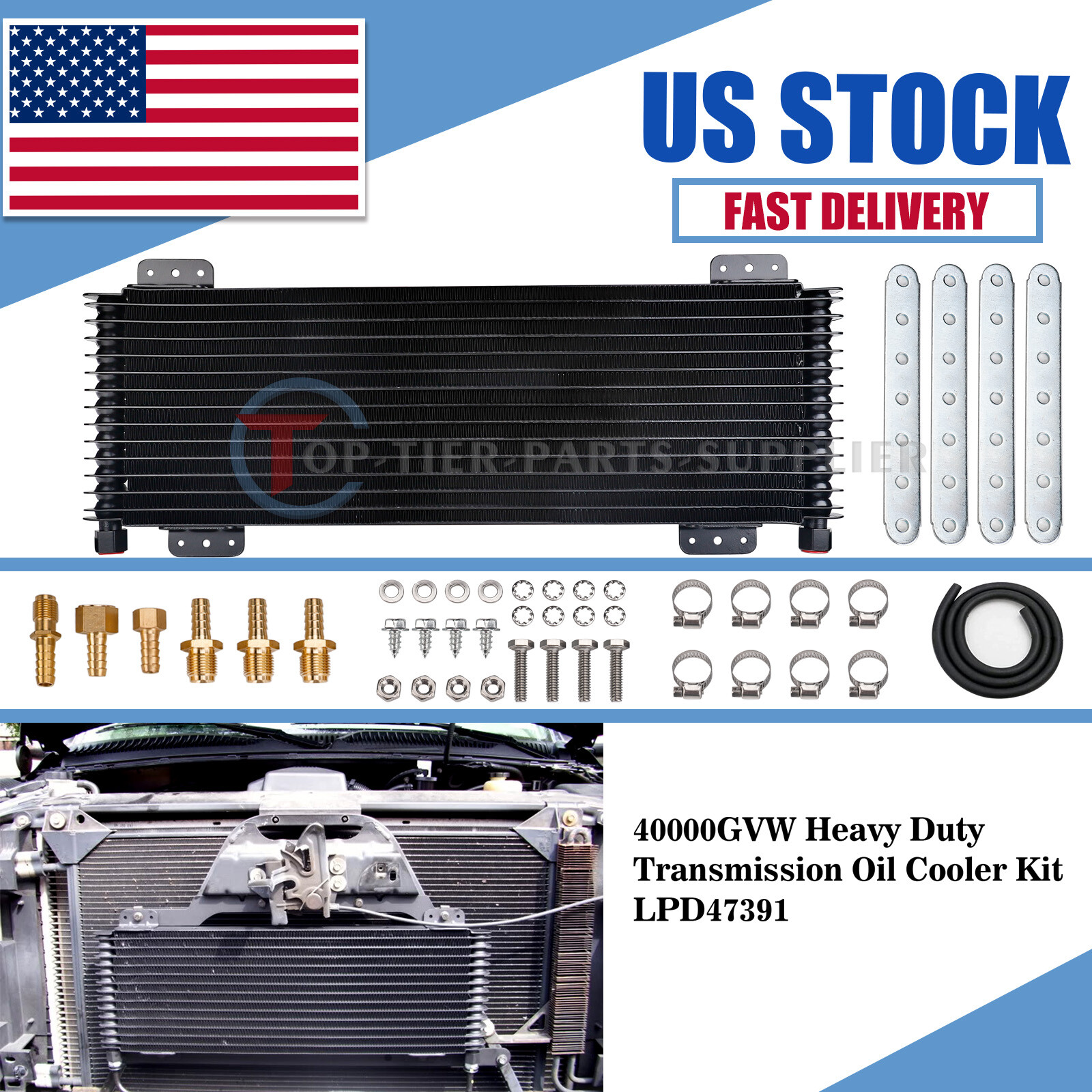 Low-Pressure Drop Transmission Oil Cooler Kit Max 40K GVW Replaces