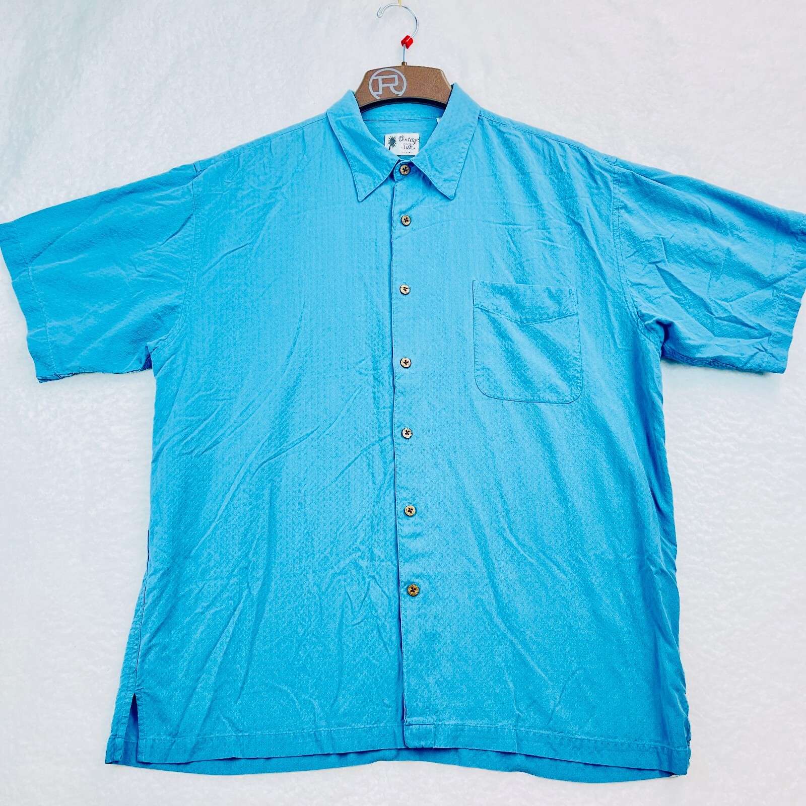 USA古着【VINTAGE SILK CIRCA 1969】オープンカラーシャツ Vintage Silk Circa 1969 Shirt Mens Size XL Blue 100% Silk