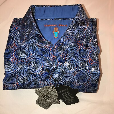Visconti Black Long Sleeve Button Shirt Men's Sz S Blue Printed Design NEW $125+