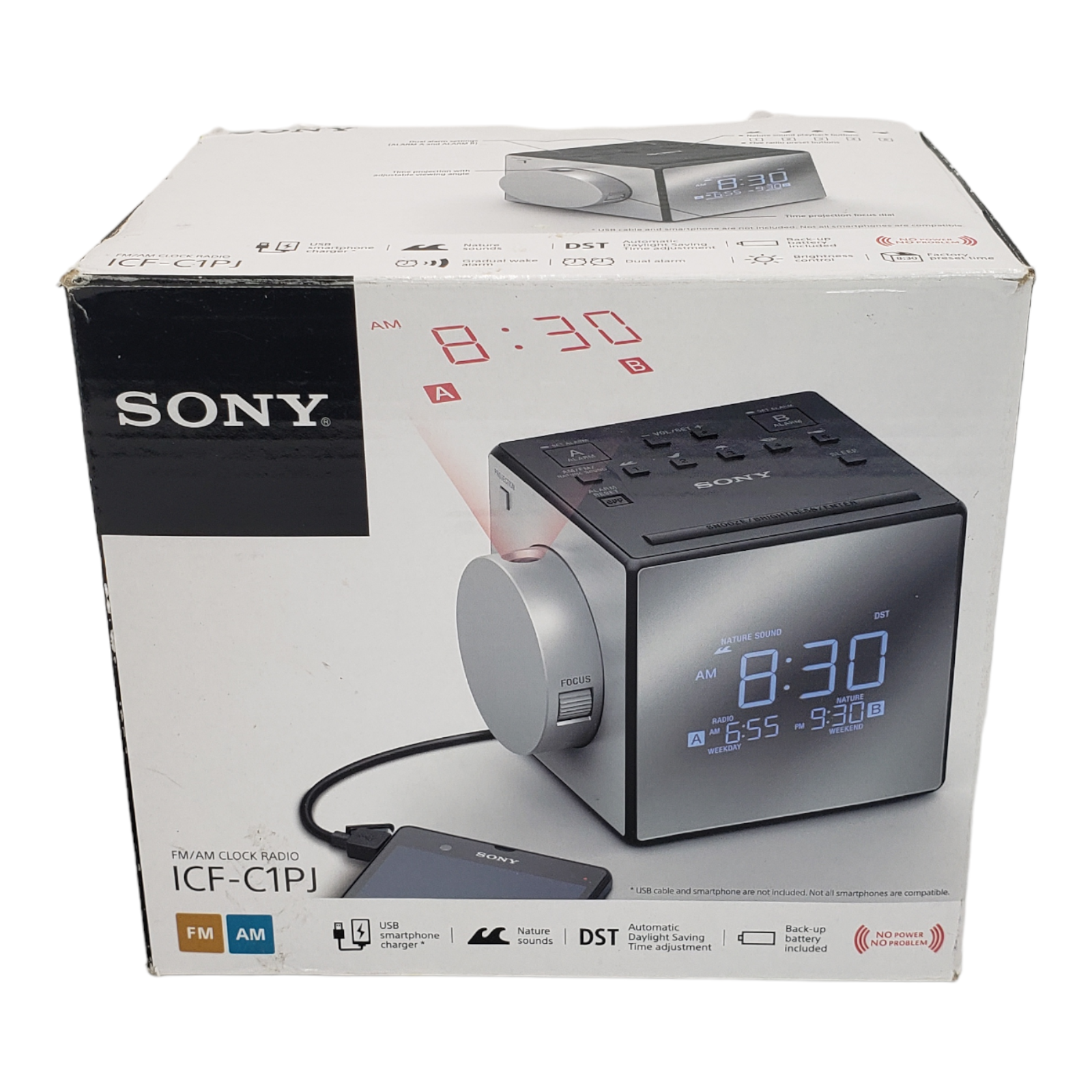 Sony ICF-C1PJ Alarm Clock Radio - Dual Alarm, Time Projection, USB ICFC1PJ