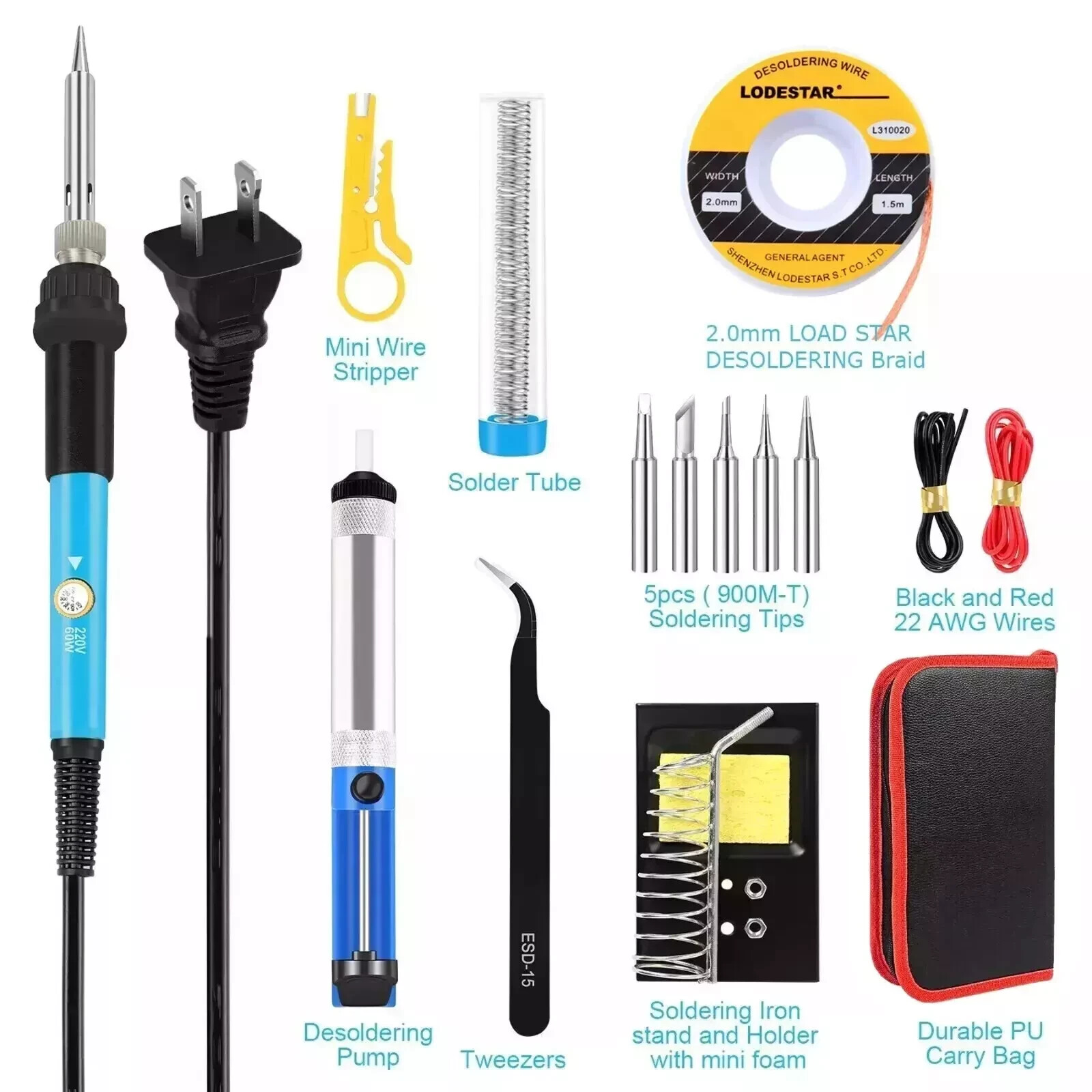 60W Electric Soldering Iron Welding Gun Tool Kit Solder Wire Desoldering Pumps