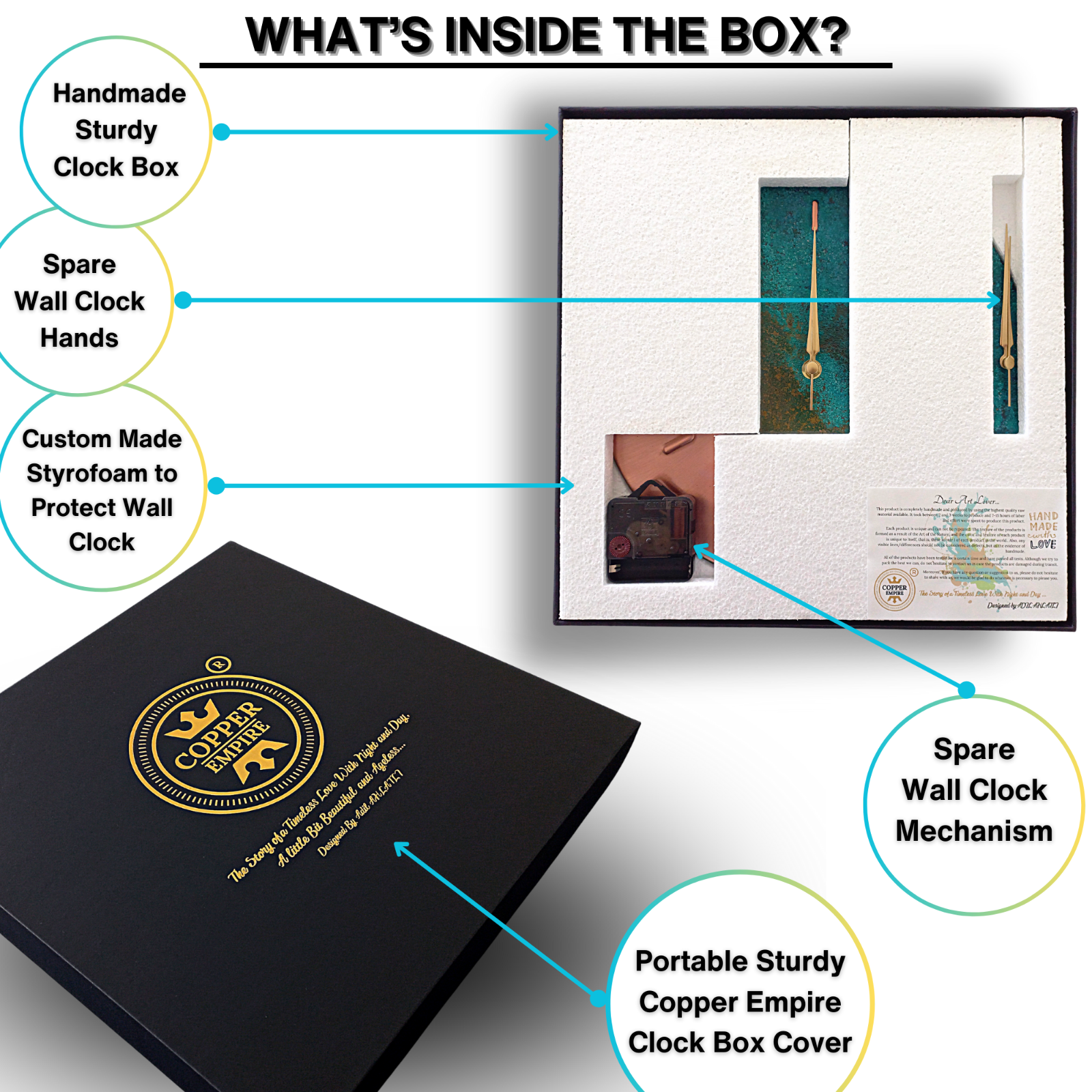 Modern Silent Original Handmade Copper Art Deco Wall Clock, Metal Wall Art Decor