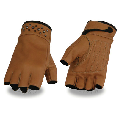 Milwaukee Leather MG7761-TAN Women's Tan Fingerless Gloves with Rivets