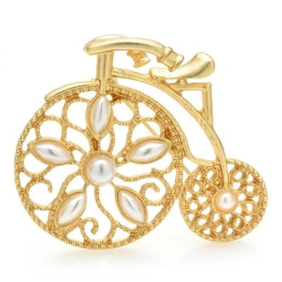1928 Jewelry Gold Tone High Wheel Bicycle Pin Brooch Vintage Style