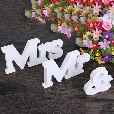 Mr and Mrs Wedding Wooden Sign Wood Letters Decor Table Top Standing Party Props