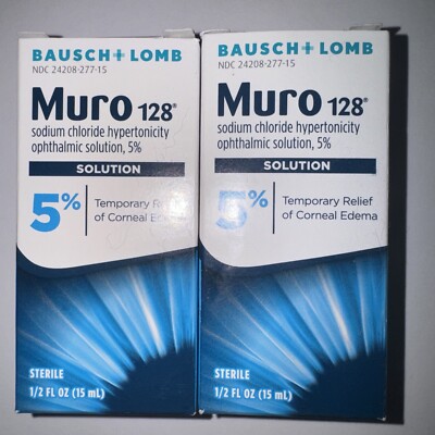 MURO 128 5% SOLUTION, 1/2 Oz 15mL Bausch + Lomb. 2x Pack, Exp Date 07/2026