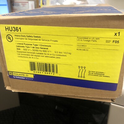 Square D HU361 30 Amp 600V Heavy Duty Safety Switch Qty 1 New
