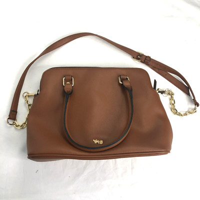 Mathew + Julian Brown Purse Faux Leather Gold Chains Pockets Handles Handbag
