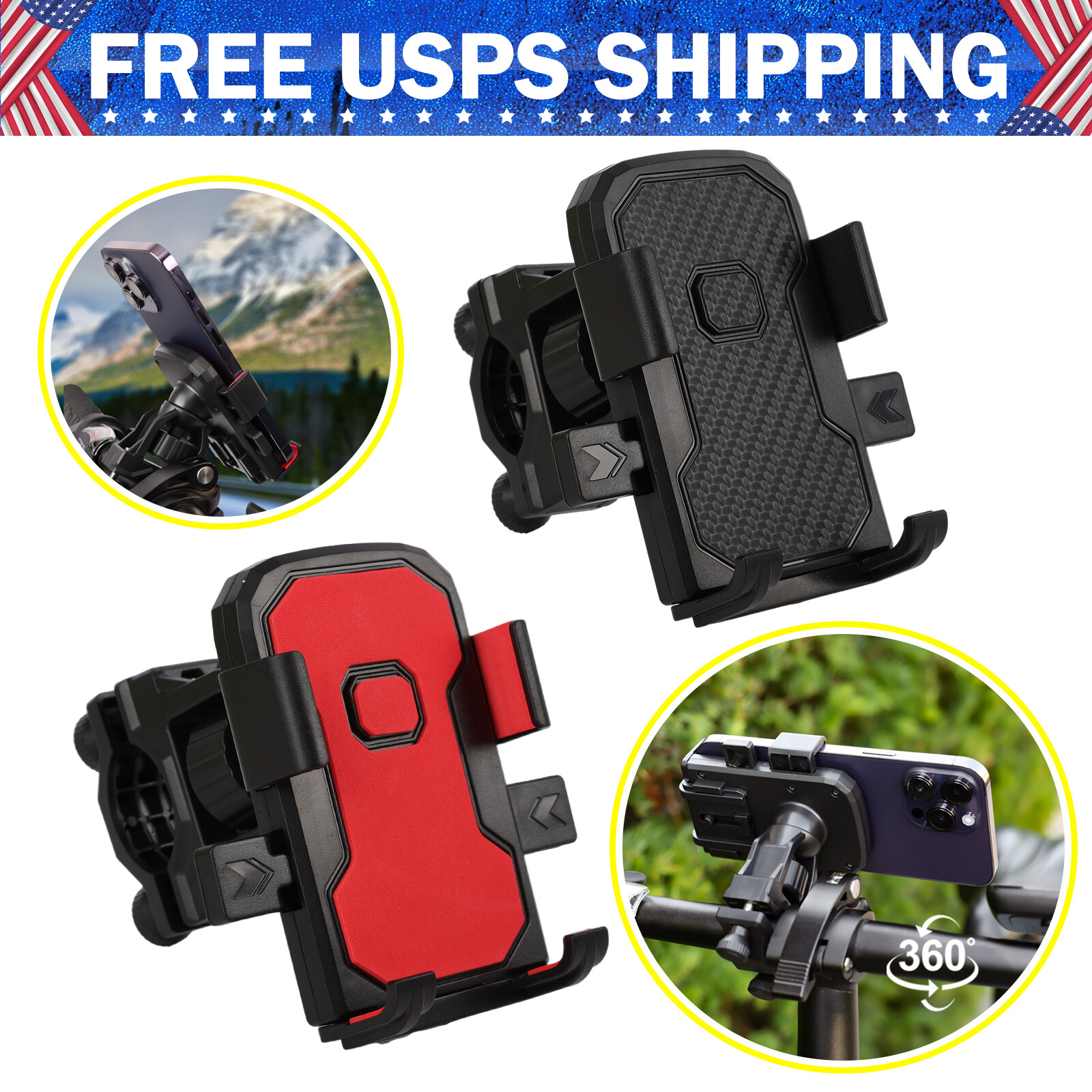Bike Phone Holder Quick Install Handlebar Clip for Bicycle Scooter, Phone Clamp