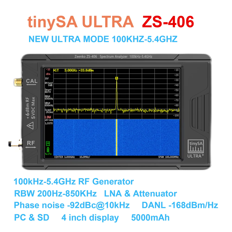 Latest Original TinySA ULTRA Plus ZS-406 Handheld Tiny Spectrum Analyzer TinySA