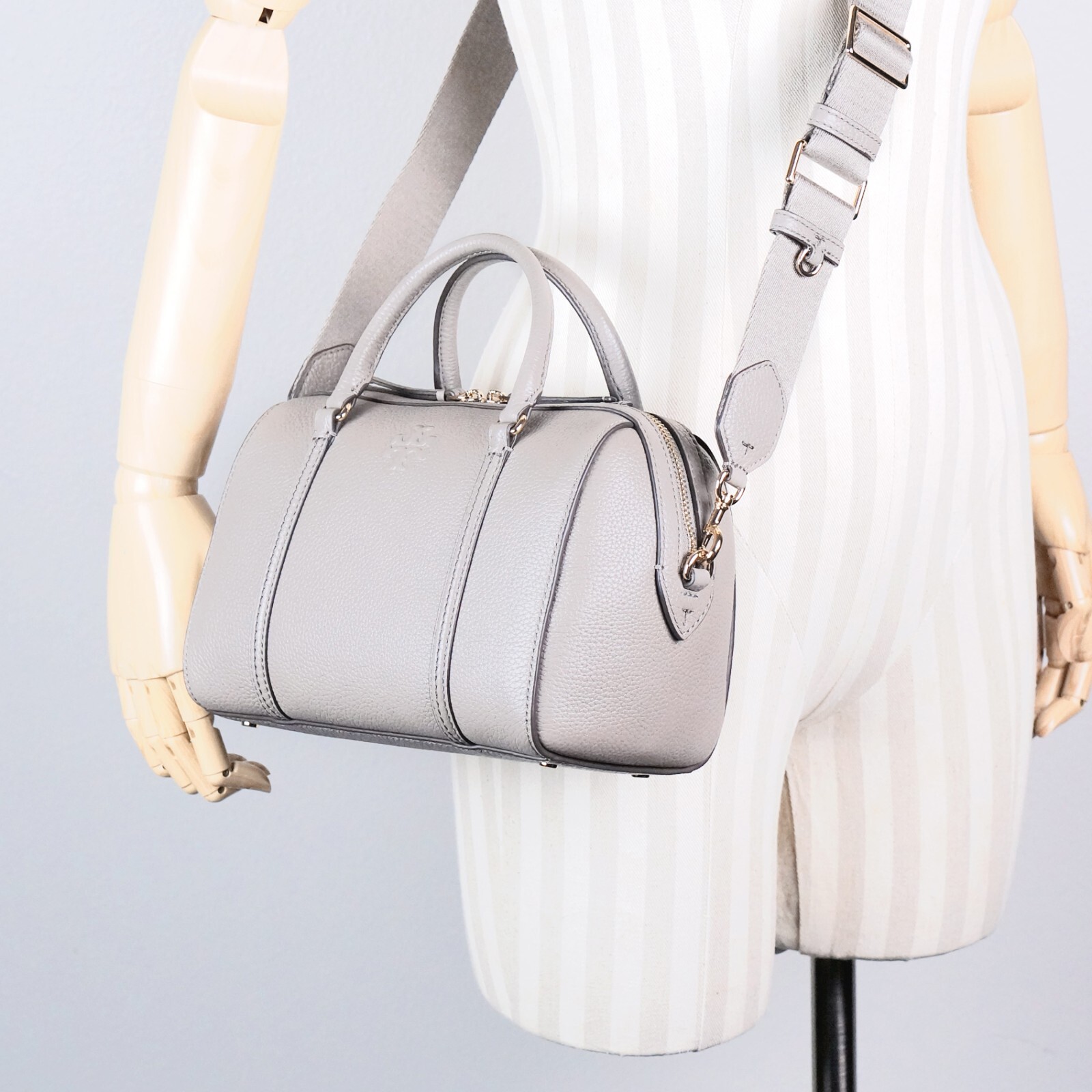 Tory Burch Thea Gray Leather Satchel Crossbody Shoulder Bag