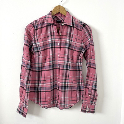 Untuckit Size 0 Shirt Womens Pink Plaid Florio Button Up Long Sleeve Preppy NWT