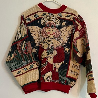 Vintage tapestry sweater -Sugar street weavers pullover crewneck  Angels Animals