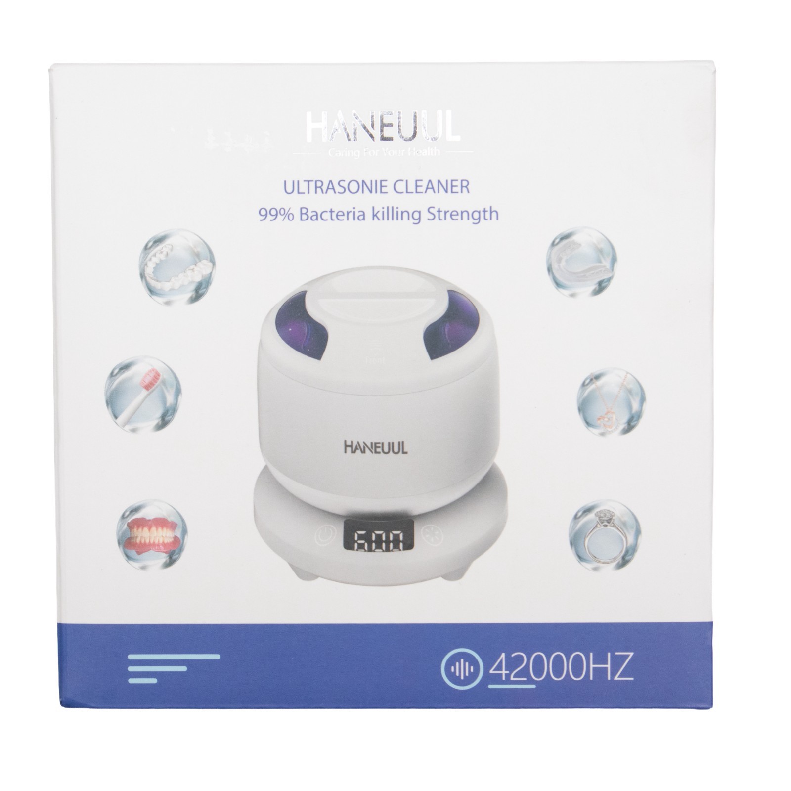 Haneuul Ultrasonic Cleaner 42kHz UV-C Jewelry Retainer Denture Cleaner