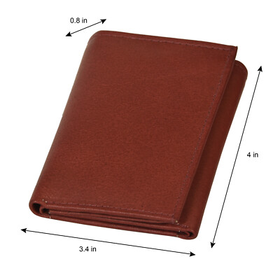 Leatherboss Mens Trifold 4 Fold Leather 2 money pockets, 2 Id slots,1 gift bag 