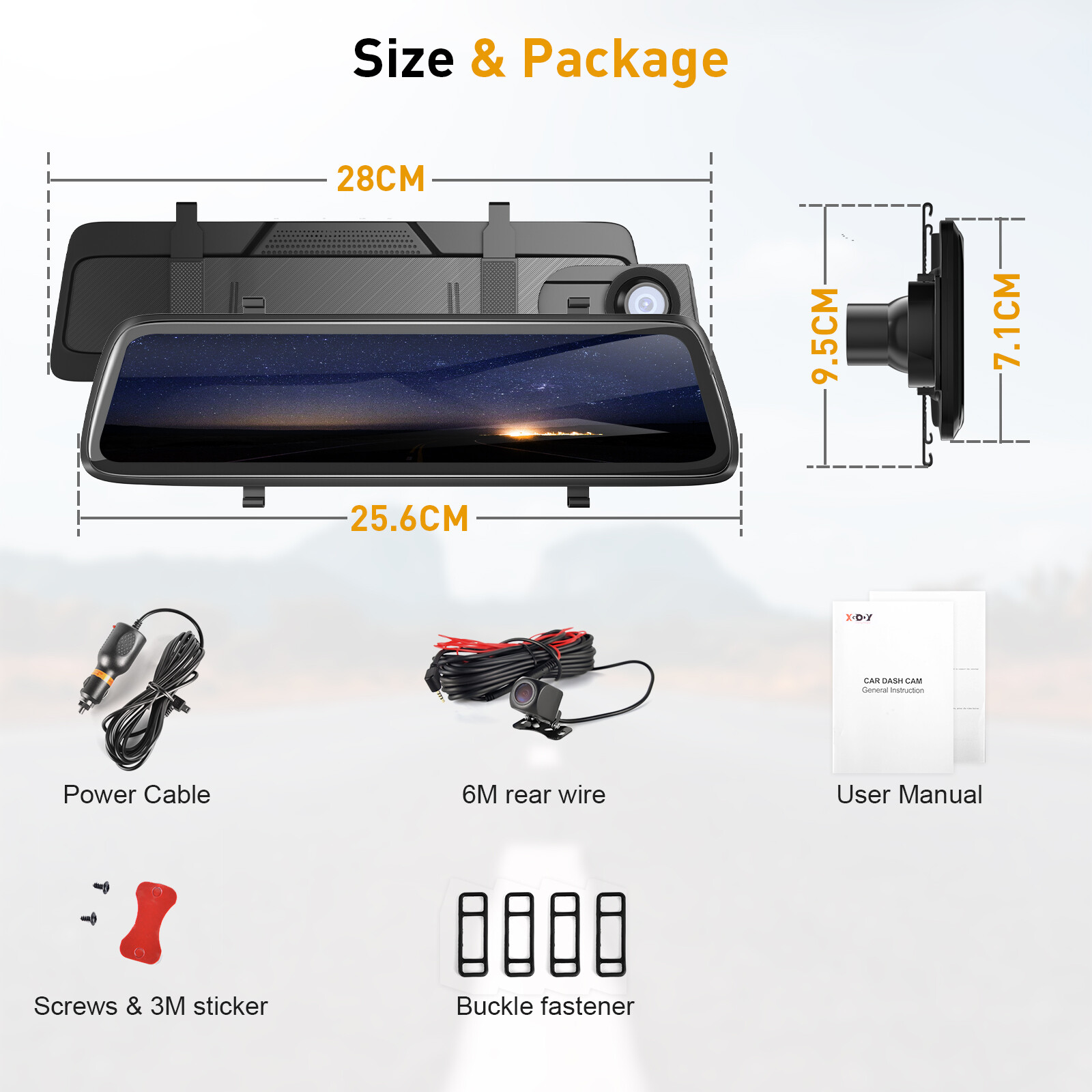 XGODY 10" 1080P Dash Cam Dual Lens HD Front Rear Video Recorder Rearview Mirror
