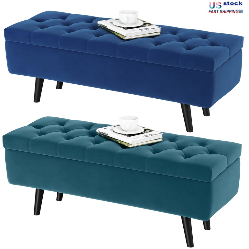 Large 43" Velvet Storage Ottoman Folding Bench Storage Footr