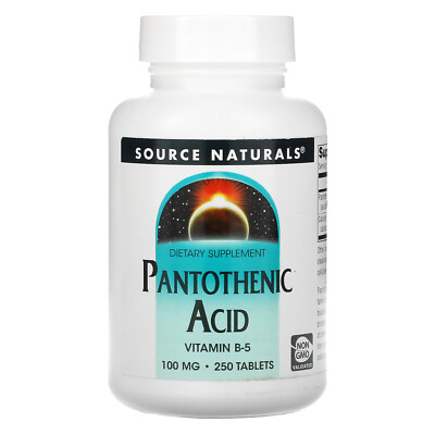 Source Naturals Пантотеновая кислота 100 мг 250 таблеток без молочных продуктов, без яиц,