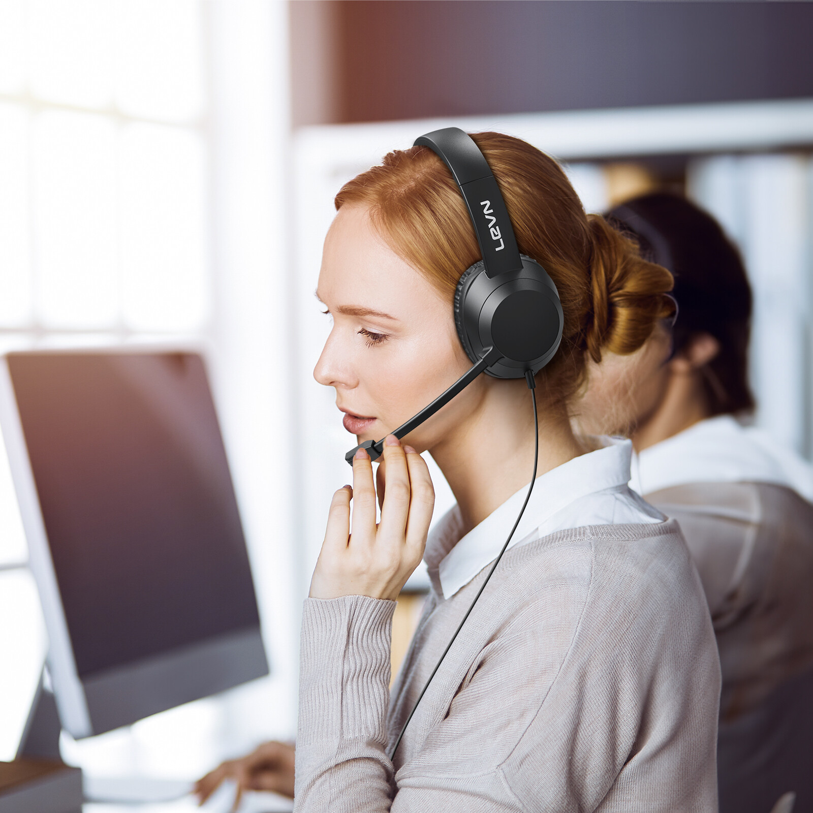LEVN USB Headset With Microphone Noise Cancelling & Audio Controls Wired Headset