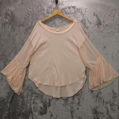 Free People Top Womens Small Peach Oversized Still Got It Bell Mesh Sleeves