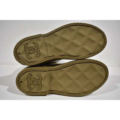 Pre-owned Chanel 22k Dark Beige Caoutchouc White Cc Logo High Pull On Rubber Rain Boots 40