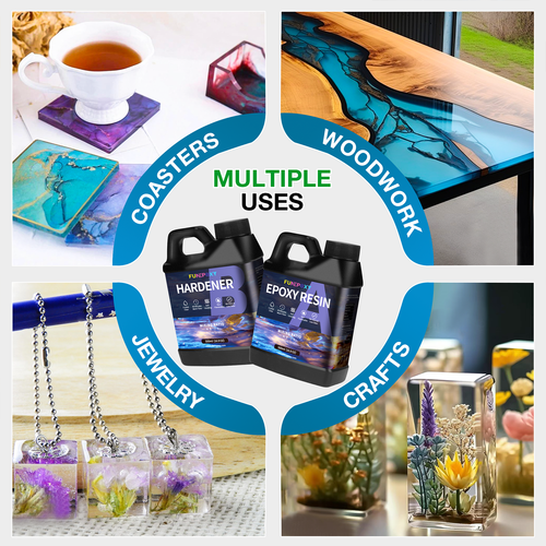 Epoxy Resin 1:1 Kit - Crystal Clear, Self Leveling, 32oz/64oz/Bulk 1 Gallon