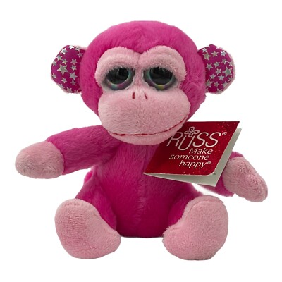 RUSS Make Someone Happy Li'l Peepers Fuchsia Monkey 6'' Plush Sparkle Star Ears