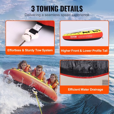 VEVOR Inflatable Towable Tube for Boating 1-3 Rider 63 inch Round Water Sport
