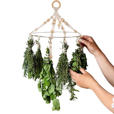 Herb Drying Rack Macrame Flower Drying Rack With 15 Hooks Boho Macrame Hanging