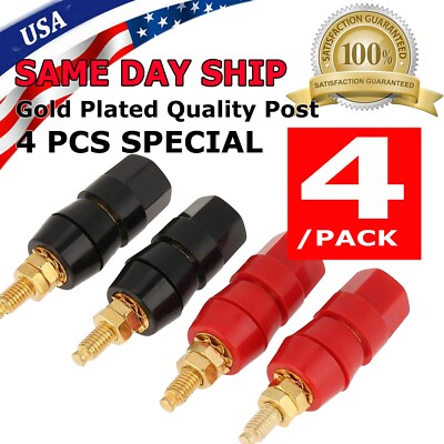 4X Gold Plated Audio Speaker Terminal 4mm Binding Post Banana Jack Plug Adapter