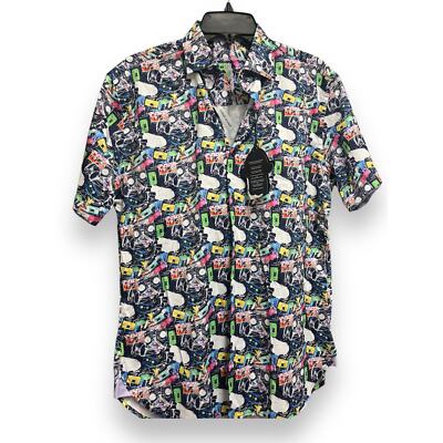 LUCHIANO VISCONTI BLACK Colorful Cassette Short Sleeve Shirt | Mens S Multi NWT