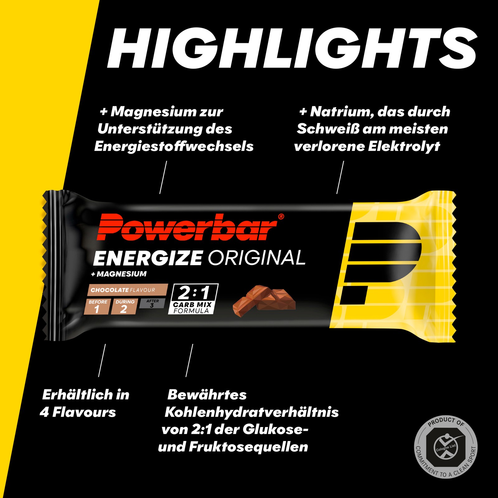 POWERBAR Energize Original Chocolate High Carb Energieriegel 15x55g - Bild 4 von 5