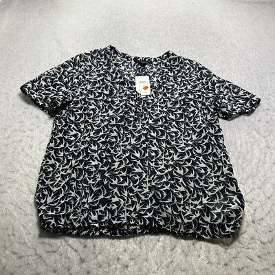 Banana Repubic Button Top Womens Small S Blue Sparrow Print Short Sleeve